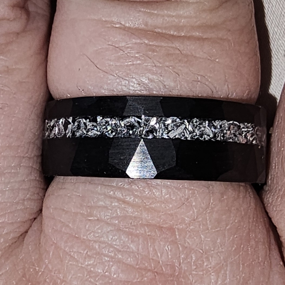 Sz 10, Muonionalusta Meteorite Tungsten Carbide Hammered Ring, M/F New!